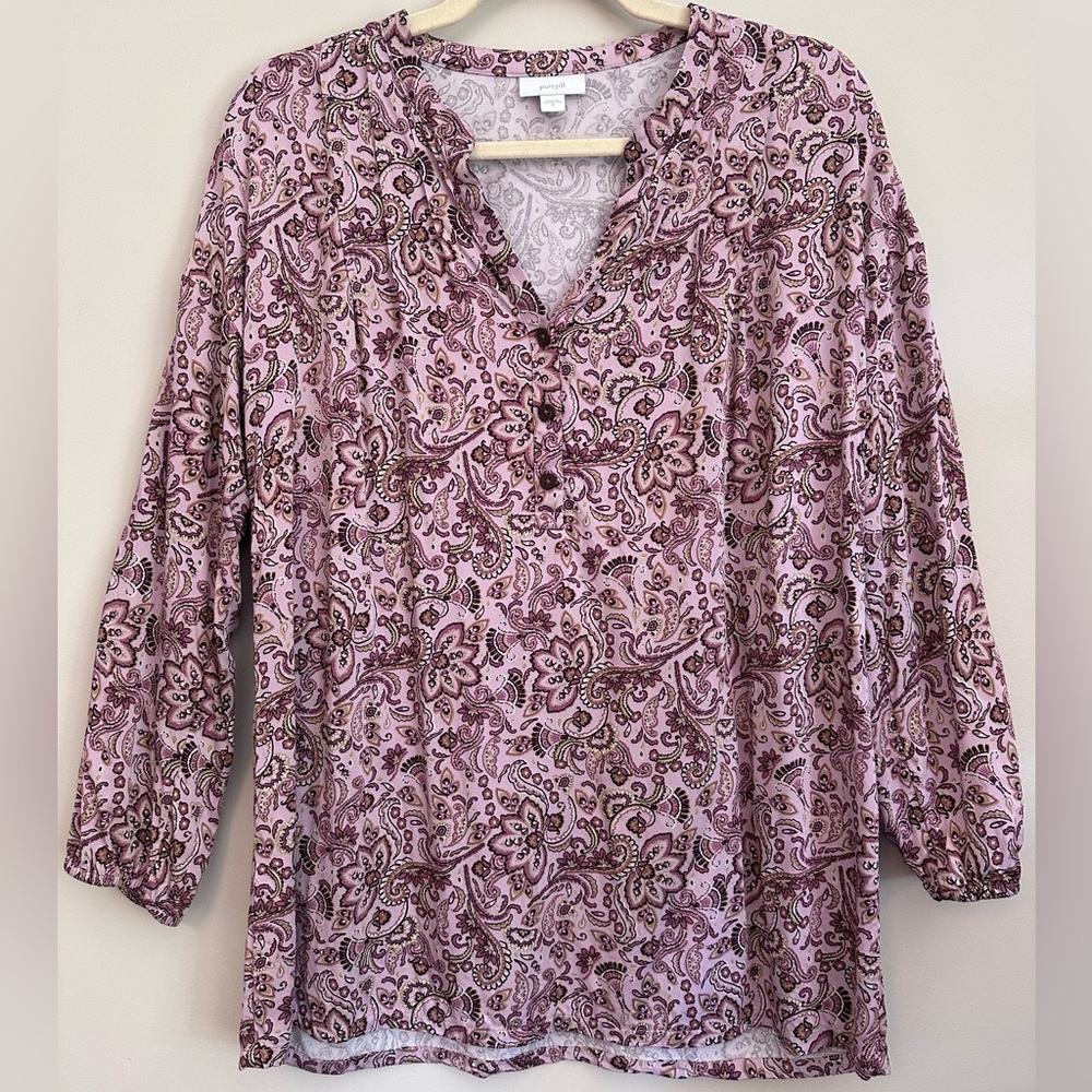 J. Jill Pure Womens Paisley V-Neck Viscose Blouse Size S Cottagecore Teacher